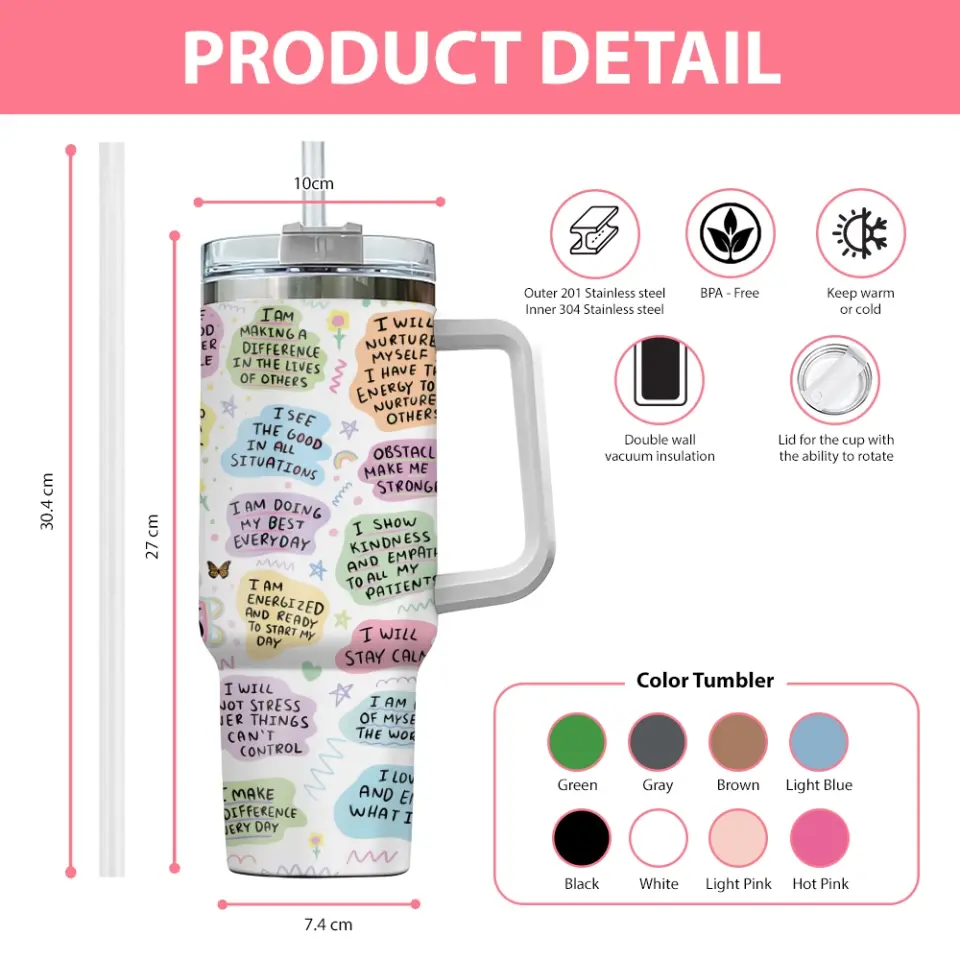 Medical Student Daily Affirmations Y2K 40oz Tumbler with Handle Birthday Graduation Gifts - Image 5