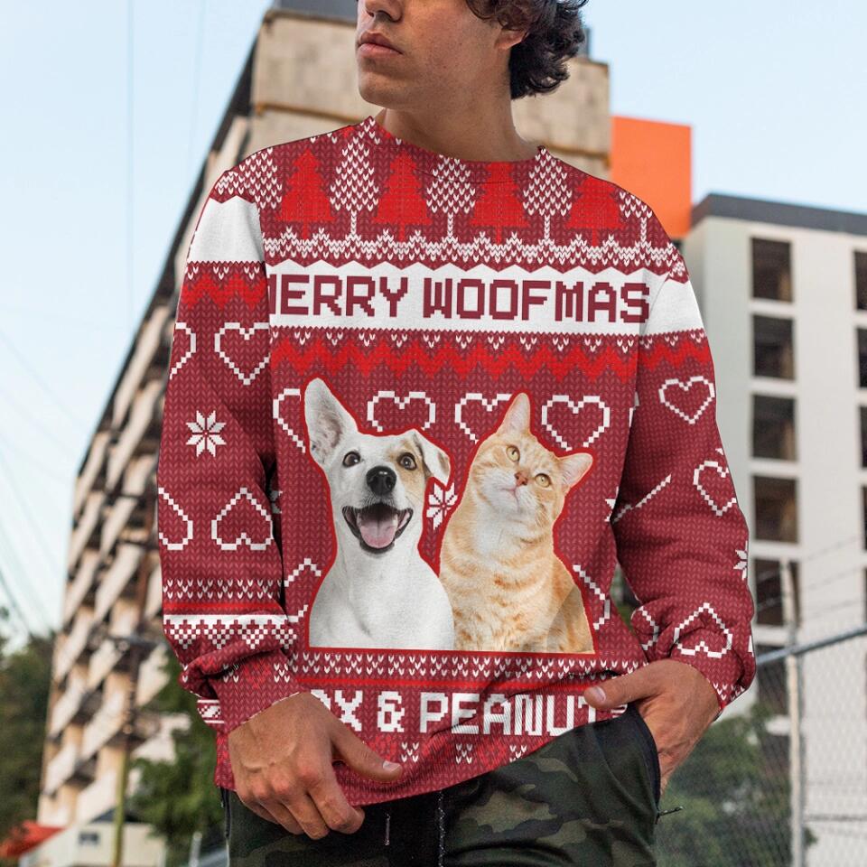 Merry Woofmas Custom Pet Face Christmas Sweatshirt Christmas Gift For Dog Cat Lovers - Image 3