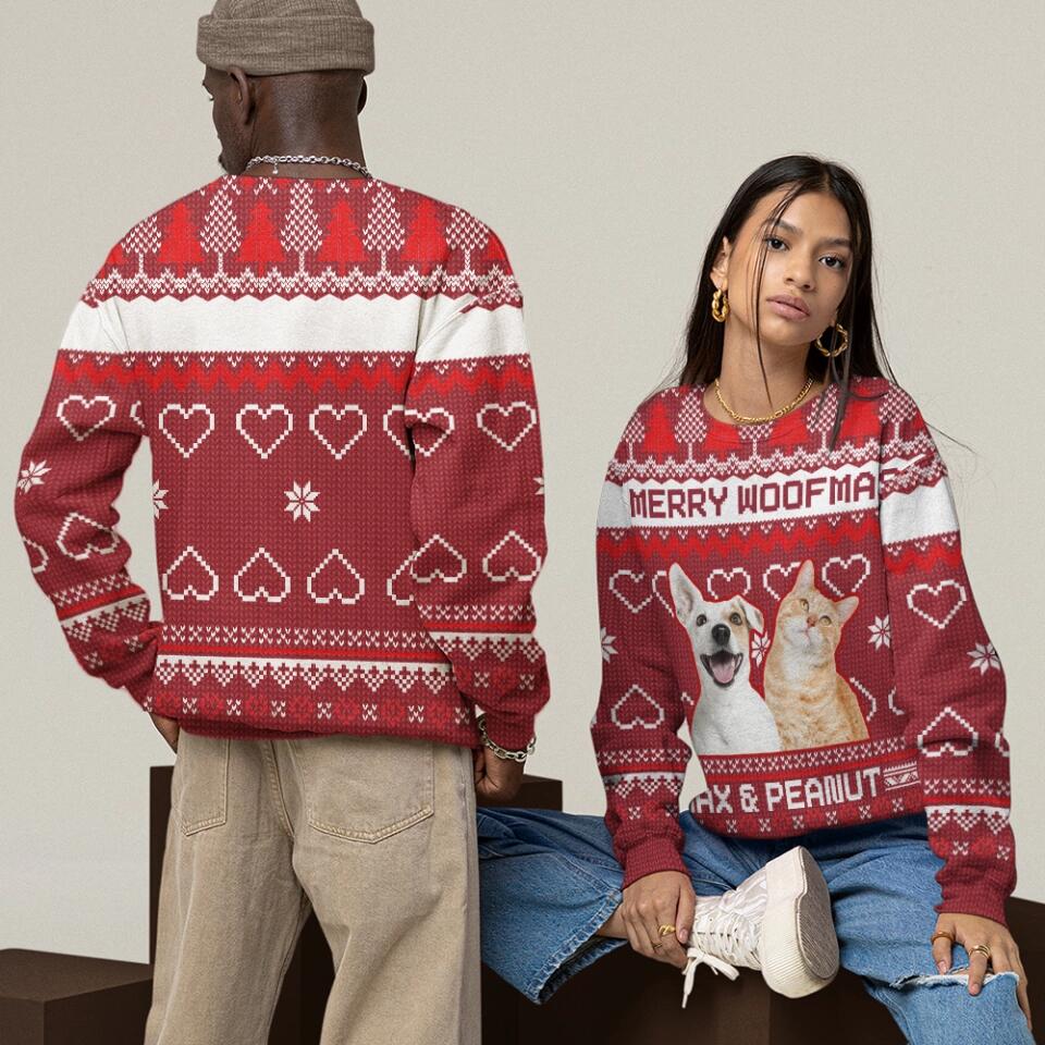 Merry Woofmas Custom Pet Face Christmas Sweatshirt Christmas Gift For Dog Cat Lovers - Image 4