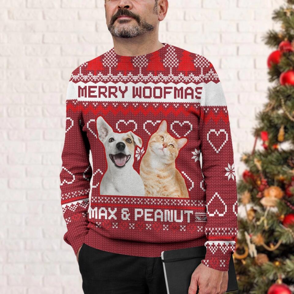 Merry Woofmas Custom Pet Face Christmas Sweatshirt Christmas Gift For Dog Cat Lovers - Image 5