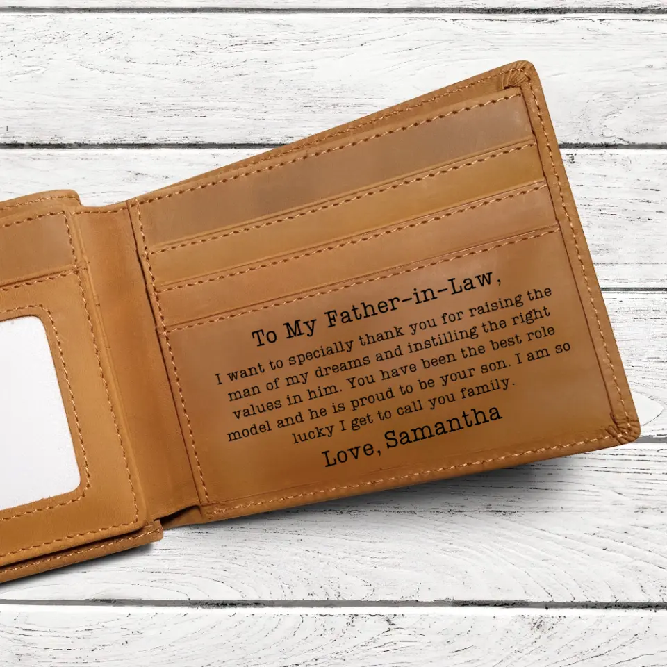 Message from Daughter-in-law to Father-in-law - Thank You for Raising the Man of My Dreams - Leather Wallet - Money Holder - for Men - Wedding Gift - Birthday Gift for Dad-in-law - 304ICNTLLW515 - Image 3