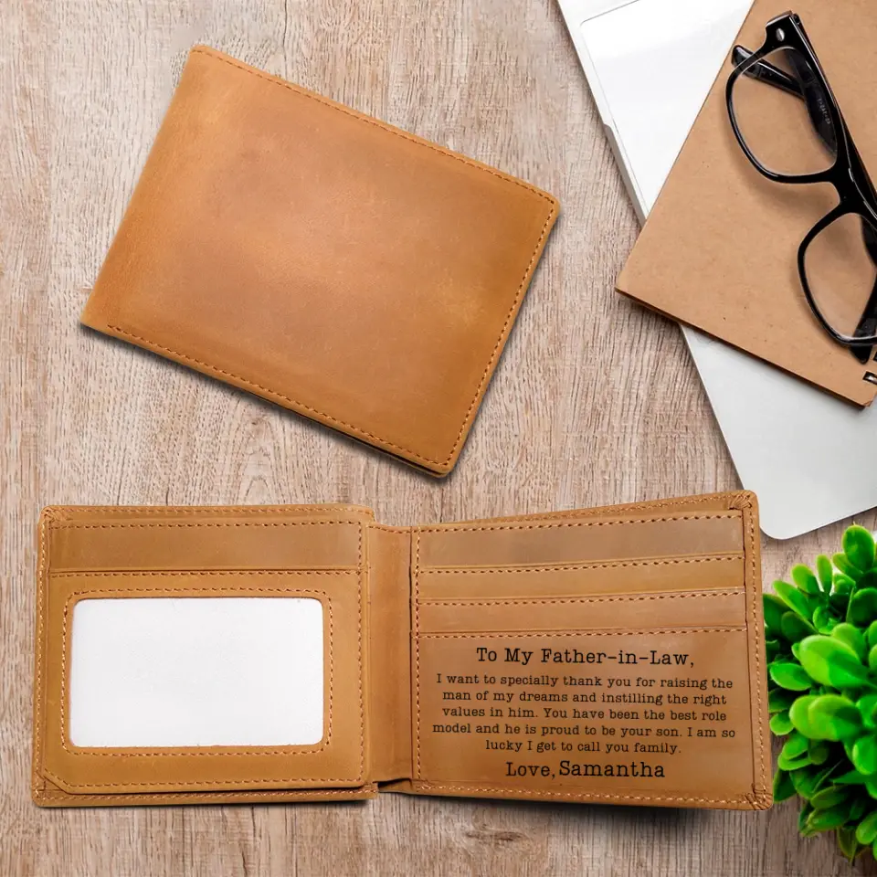 Message from Daughter-in-law to Father-in-law - Thank You for Raising the Man of My Dreams - Leather Wallet - Money Holder - for Men - Wedding Gift - Birthday Gift for Dad-in-law - 304ICNTLLW515 - Image 4