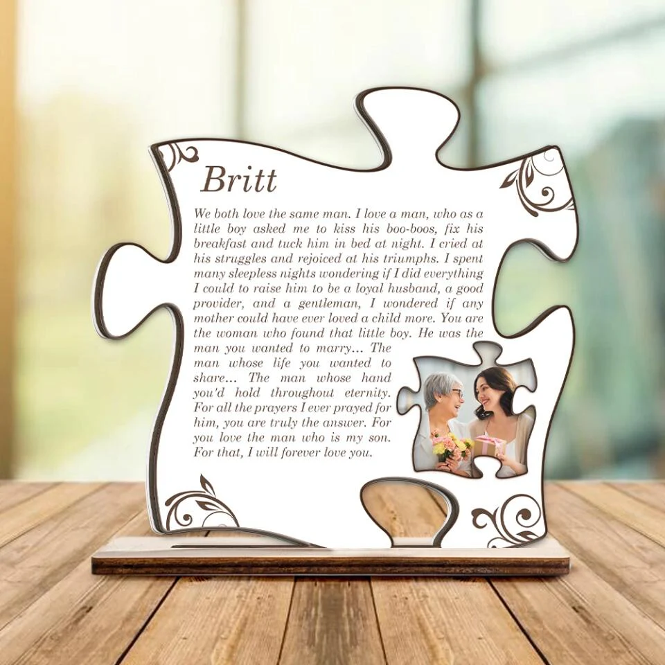 Message from Mother-in-Law to Daughter-in-Law - We Both Love the Same Man - Puzzle Shape Plaque - Custom Wooden Plaque - Wedding Decoration - Wedding Gift - Engagement Keepsake - 303ICNNPWP318 - Image 3