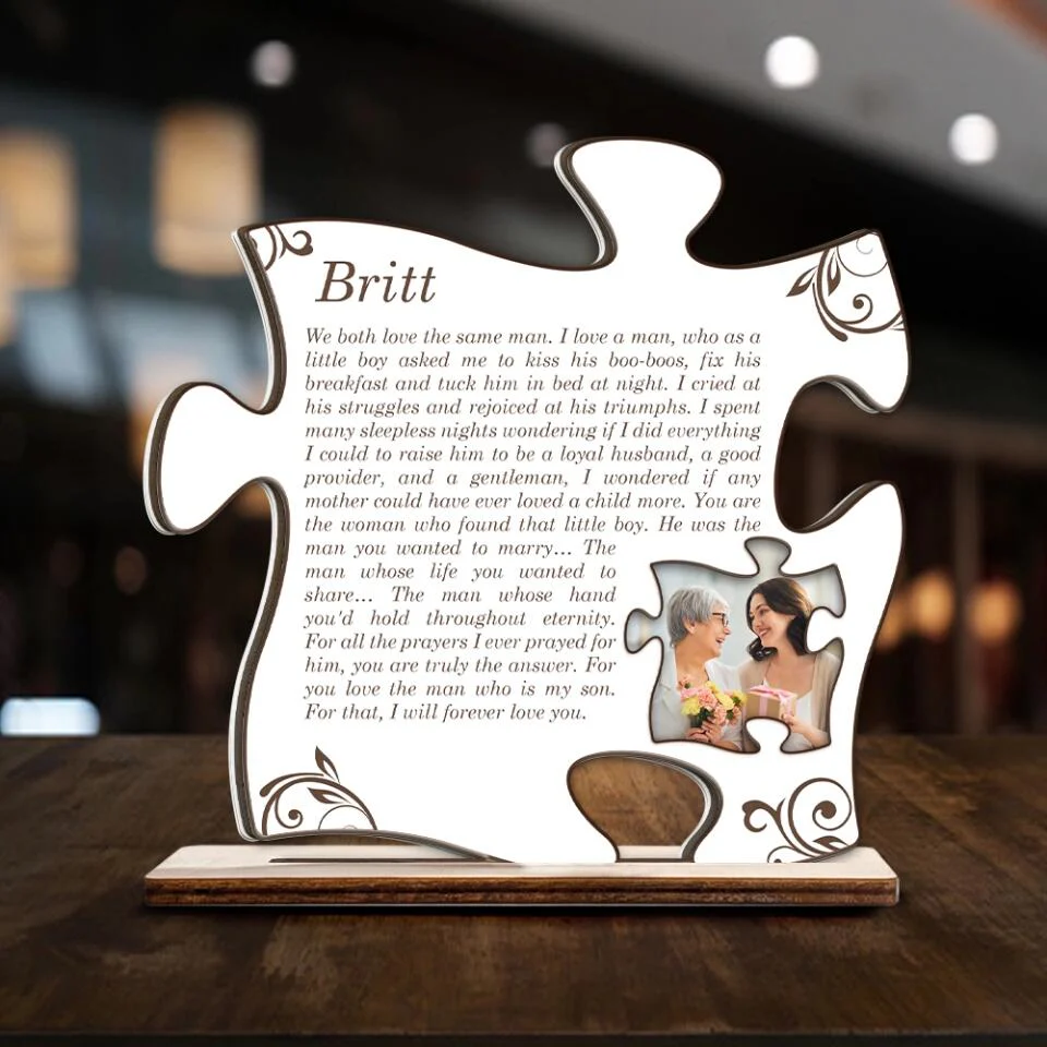 Message from Mother-in-Law to Daughter-in-Law - We Both Love the Same Man - Puzzle Shape Plaque - Custom Wooden Plaque - Wedding Decoration - Wedding Gift - Engagement Keepsake - 303ICNNPWP318 - Image 4