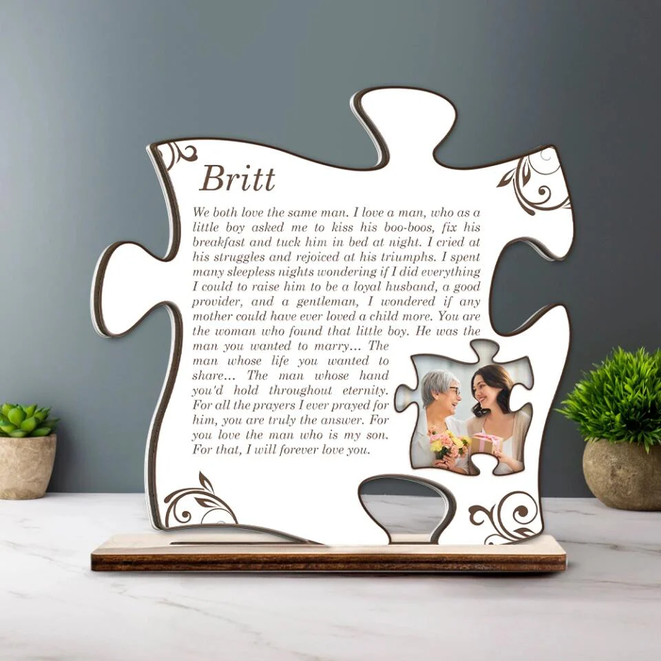 Message from Mother-in-Law to Daughter-in-Law - We Both Love the Same Man - Puzzle Shape Plaque - Custom Wooden Plaque - Wedding Decoration - Wedding Gift - Engagement Keepsake - 303ICNNPWP318 - Image 5