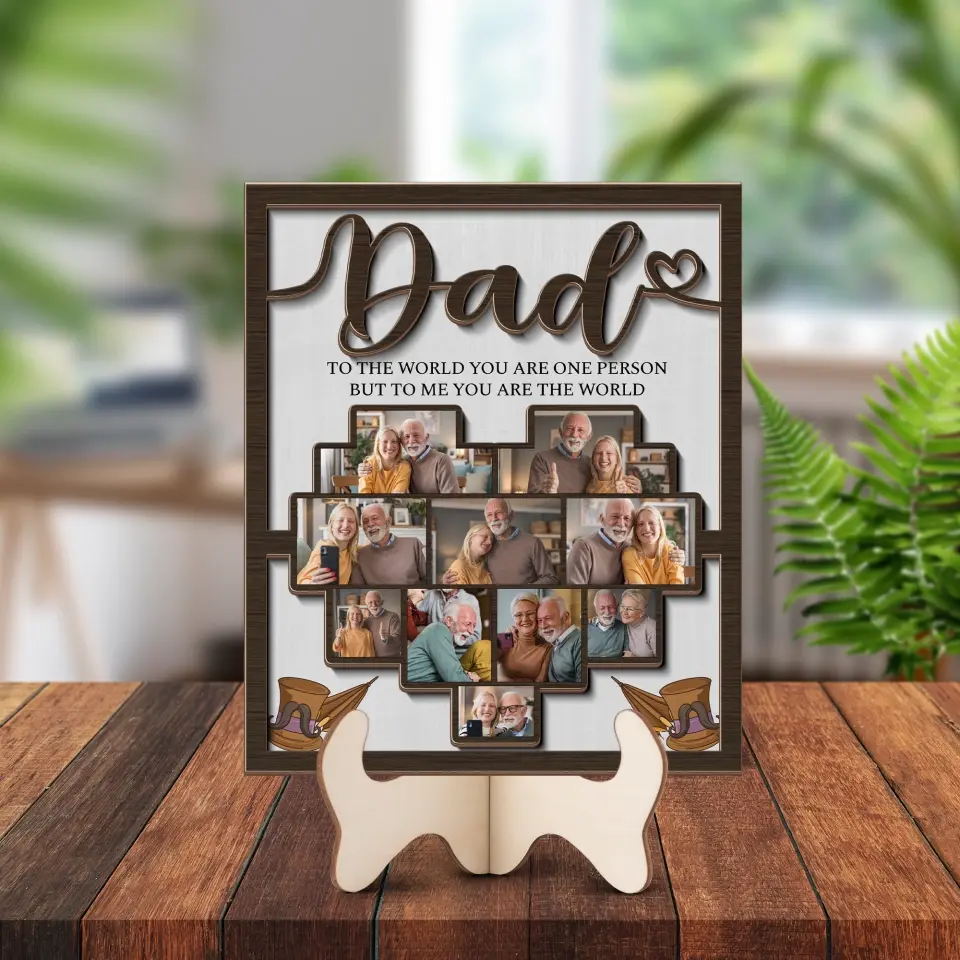 Mom Dad You Are The World Upload Photo Shape 2 Layer Wooden Sign - Image 2