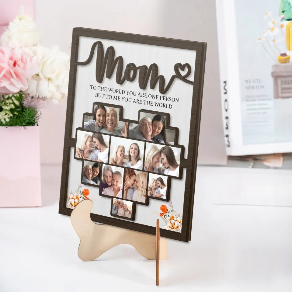 Mom Dad You Are The World Upload Photo Shape 2 Layer Wooden Sign - Image 3