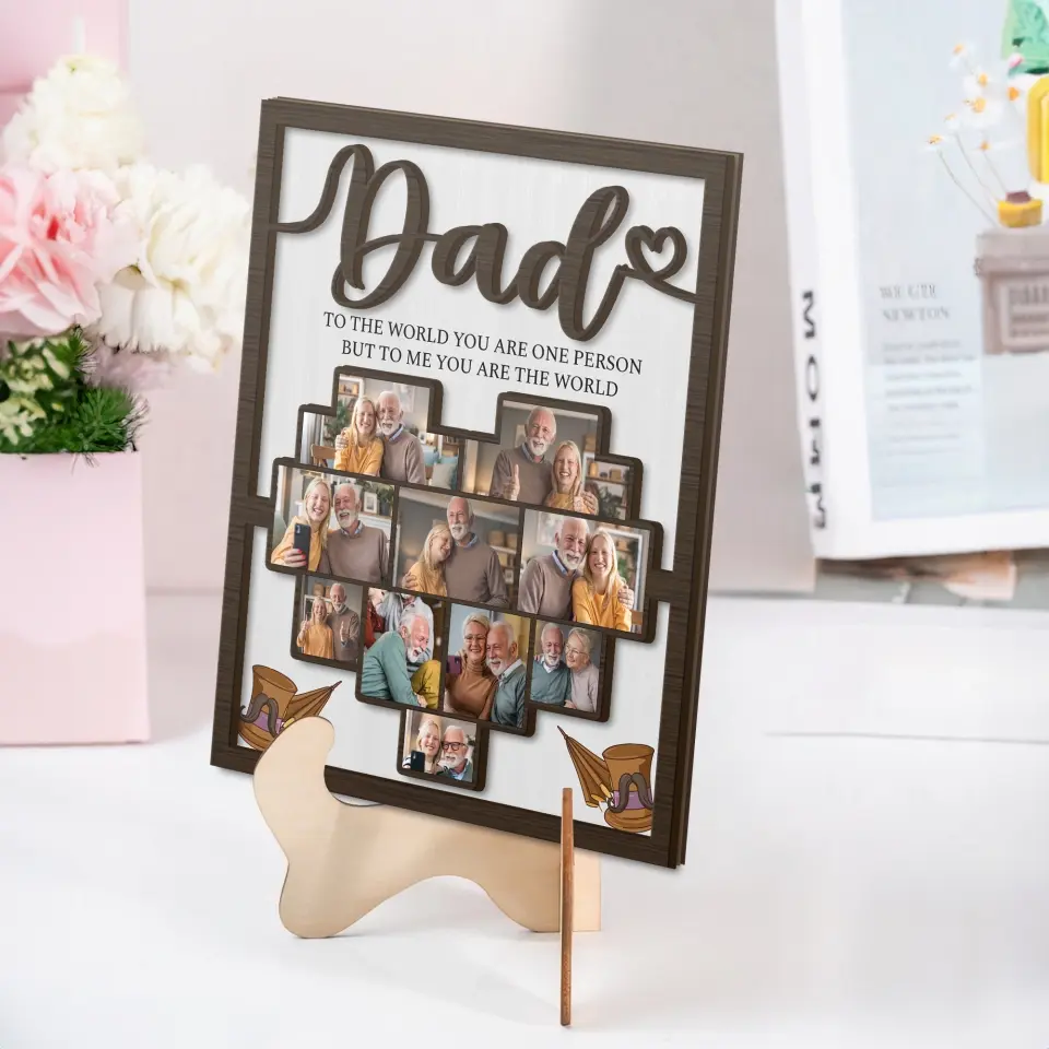 Mom Dad You Are The World Upload Photo Shape 2 Layer Wooden Sign - Image 4
