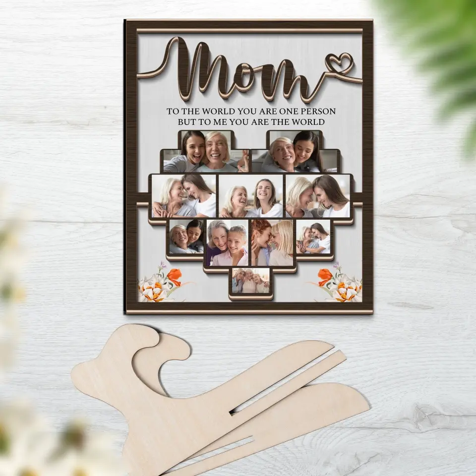 Mom Dad You Are The World Upload Photo Shape 2 Layer Wooden Sign - Image 5