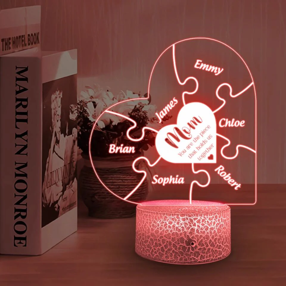 Mom Is The Piece That Holds Us Together - Personalized 3D Led Light - Image 4