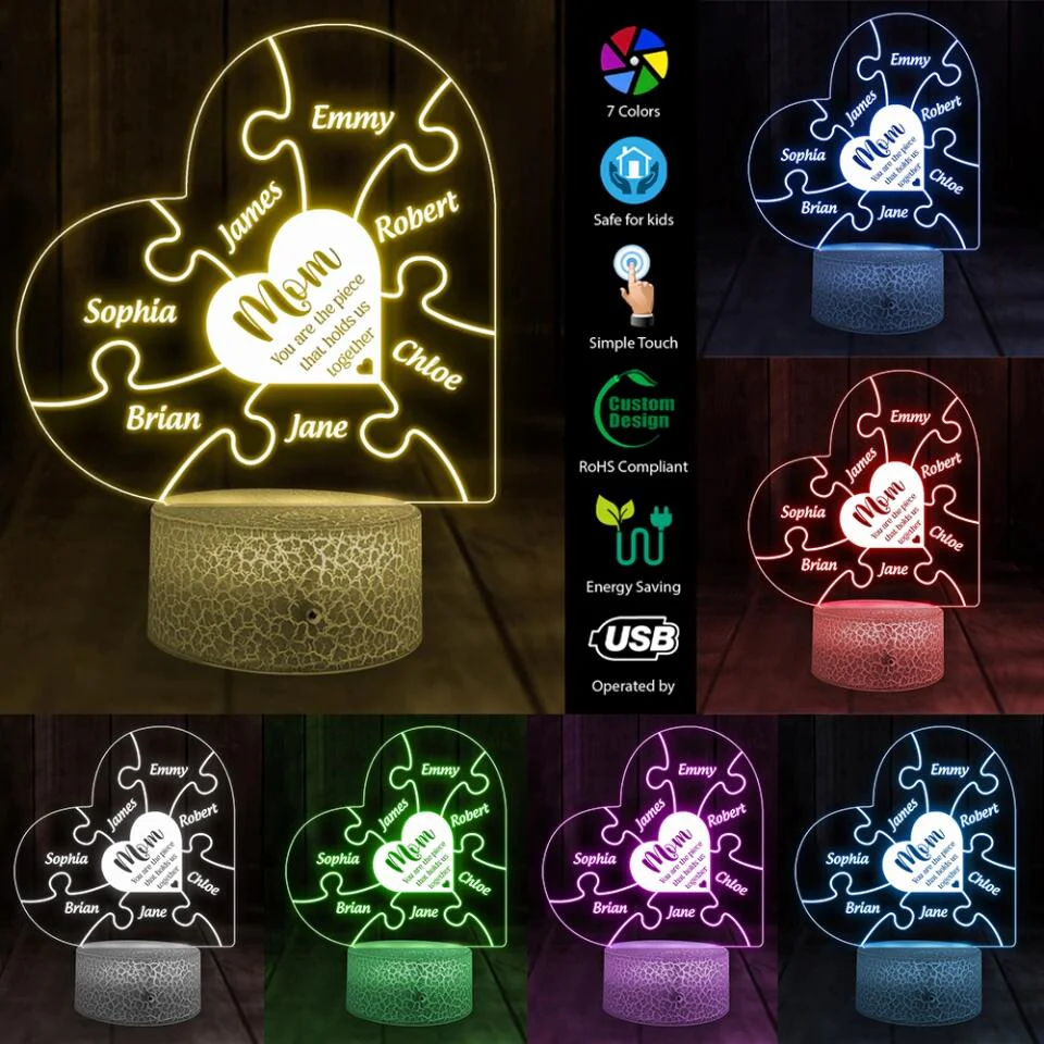 Mom Is The Piece That Holds Us Together - Personalized 3D Led Light - Image 6