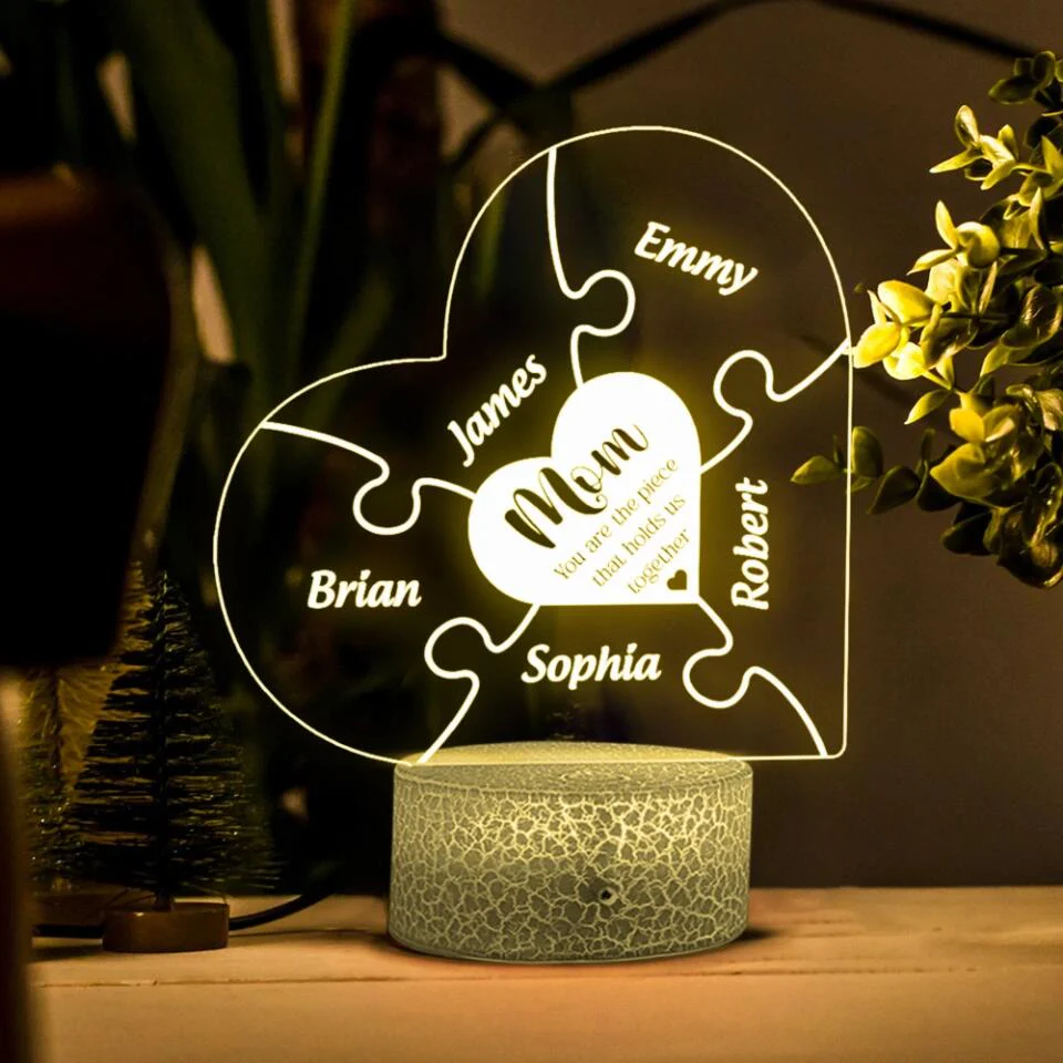 Mom Is The Piece That Holds Us Together - Personalized 3D Led Light - Image 7