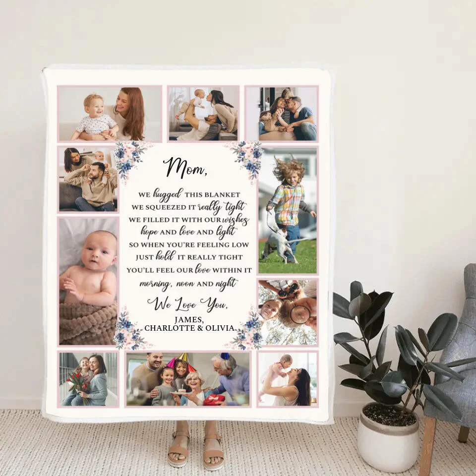 Mom We Hugged This Blanket We Squeezed It Really Tight - Personalized Photo & Names - Custom Blanket - Fleece Blanket - Best Gift for Mom - Mother's Day - 211ICNNPBL121 - Image 3