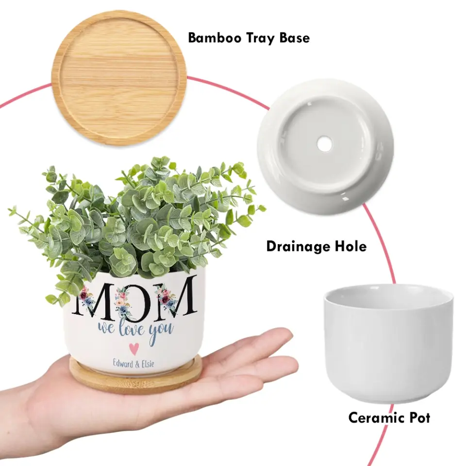 Mom We Love You Ceramic Plant Pot Personalized Kid's Name Gift for Mommy - Image 4