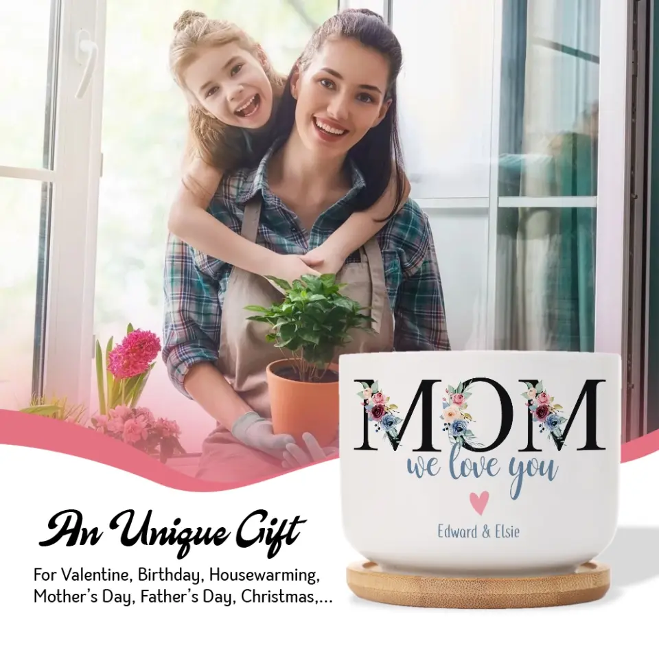 Mom We Love You Ceramic Plant Pot Personalized Kid's Name Gift for Mommy - Image 9