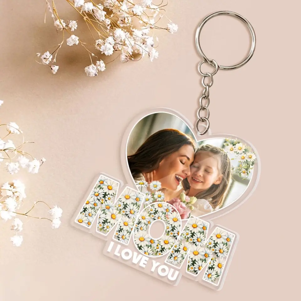 Mom We Love You Personalized Acrylic Photo Keychain - Image 3
