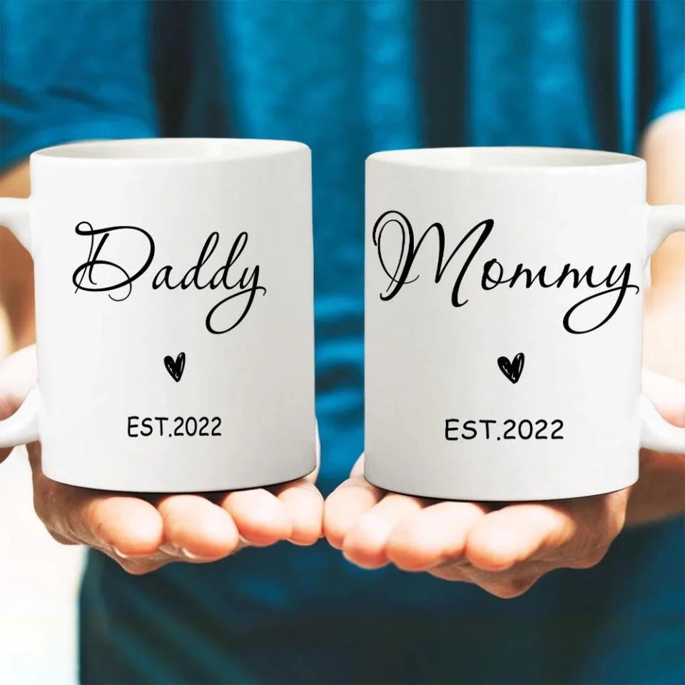 Mommy And Daddy Mugs Pregnancy Announcement Custom Mug