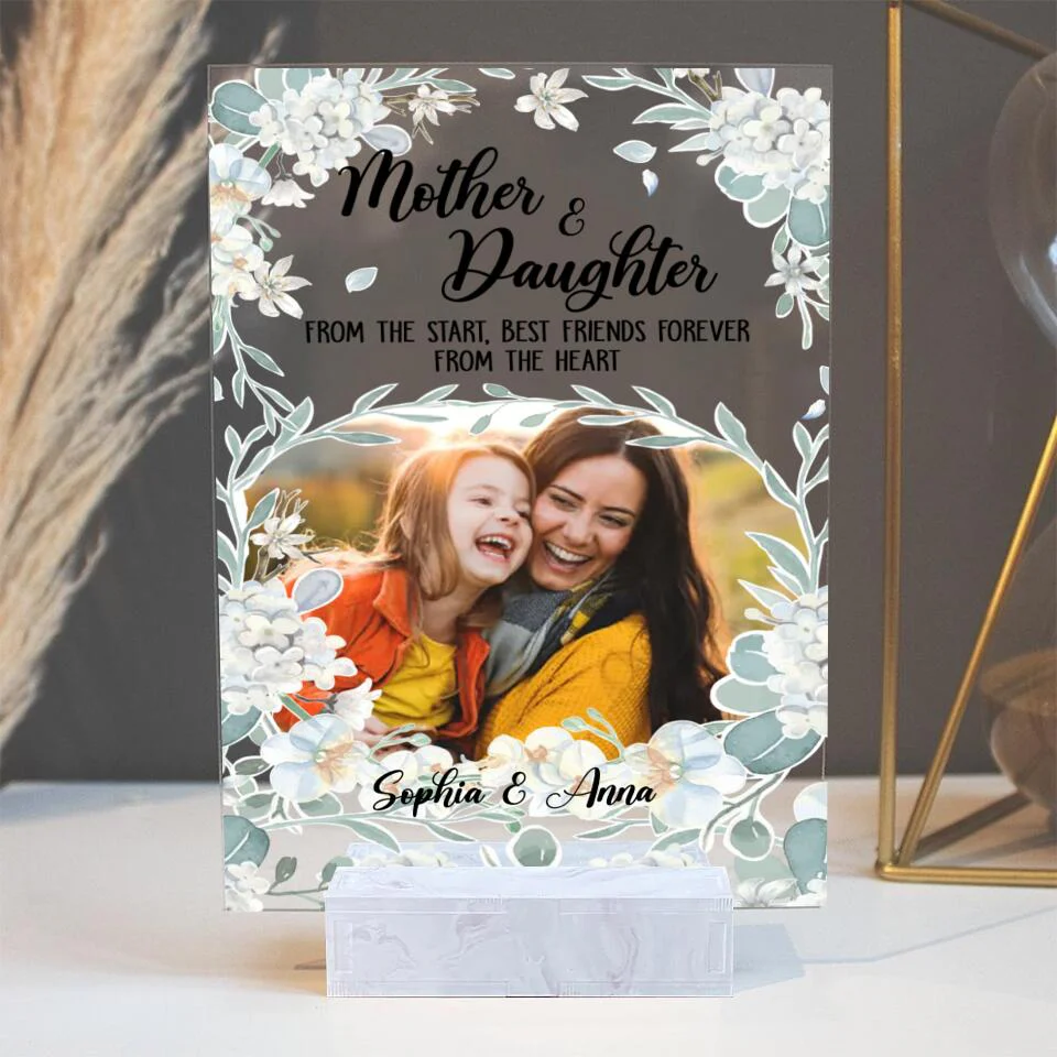 Mother Daughter Friend Forever White Flower Theme Personalized Acrylic Plaque - Image 2