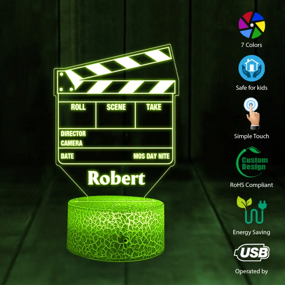 Movie Film Clap Board Personalized 3D LED Light - Image 3