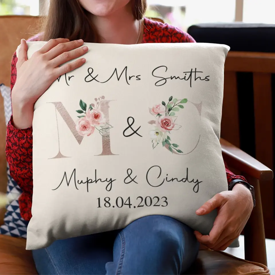 Mr And Mrs Personalised Square Pillow Couple Gifts - Image 3