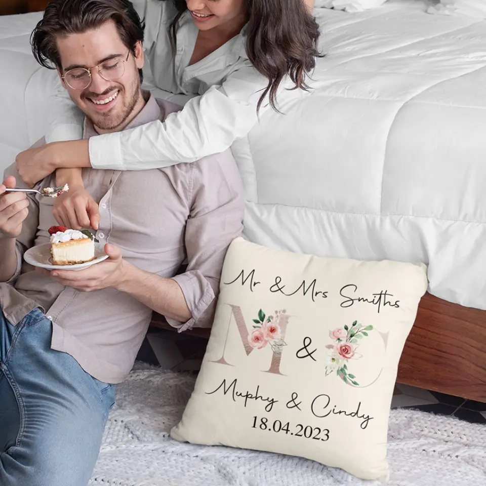 Mr And Mrs Personalised Square Pillow Couple Gifts - Image 4