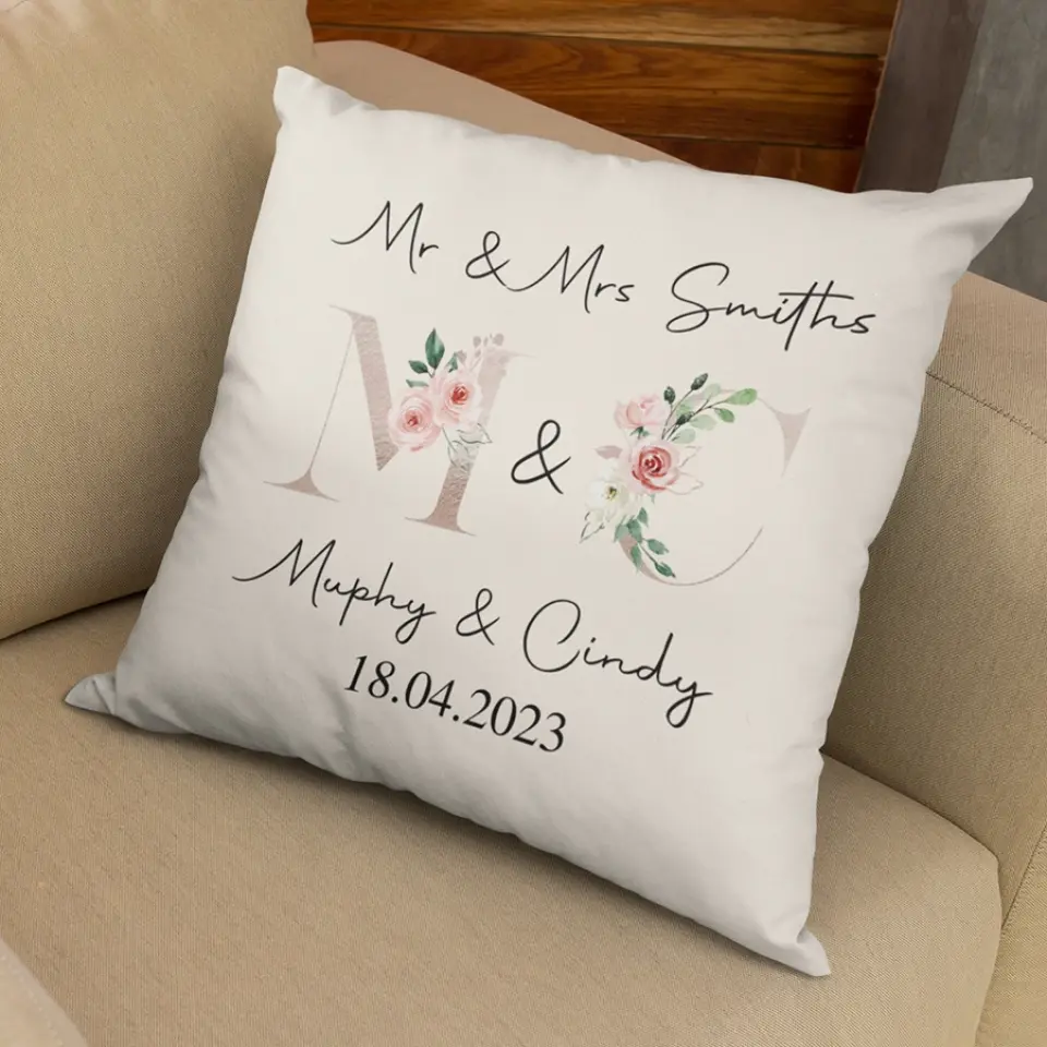 Mr And Mrs Personalised Square Pillow Couple Gifts - Image 5