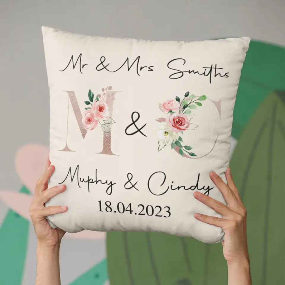 Mr And Mrs Personalised Square Pillow Couple Gifts - Image 6