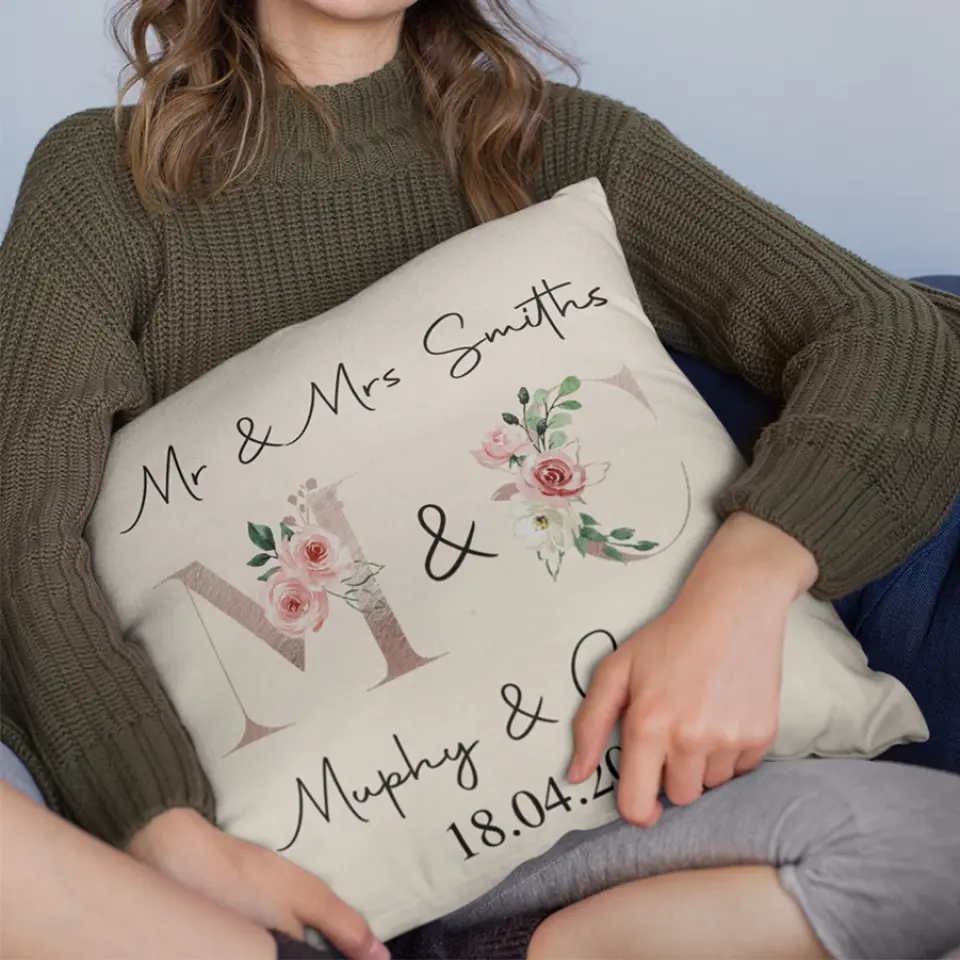 Mr And Mrs Personalised Square Pillow Couple Gifts - Image 7