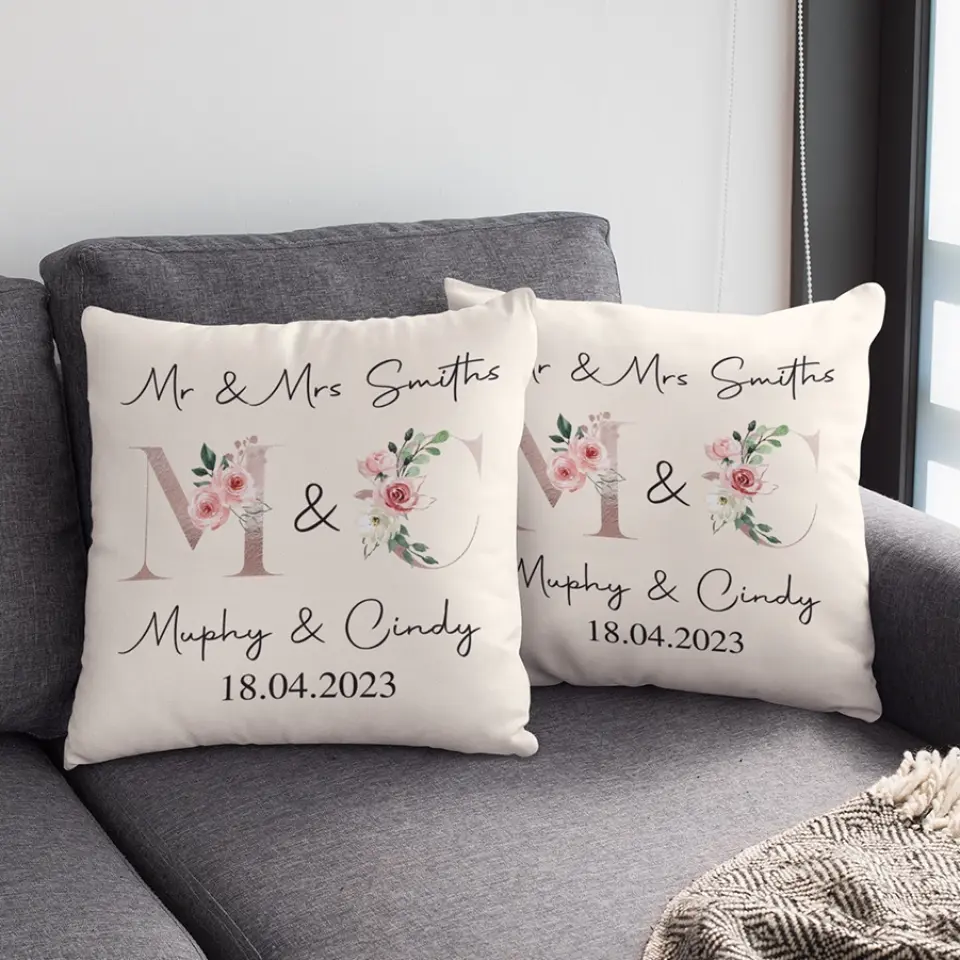 Mr And Mrs Personalised Square Pillow Couple Gifts - Image 9