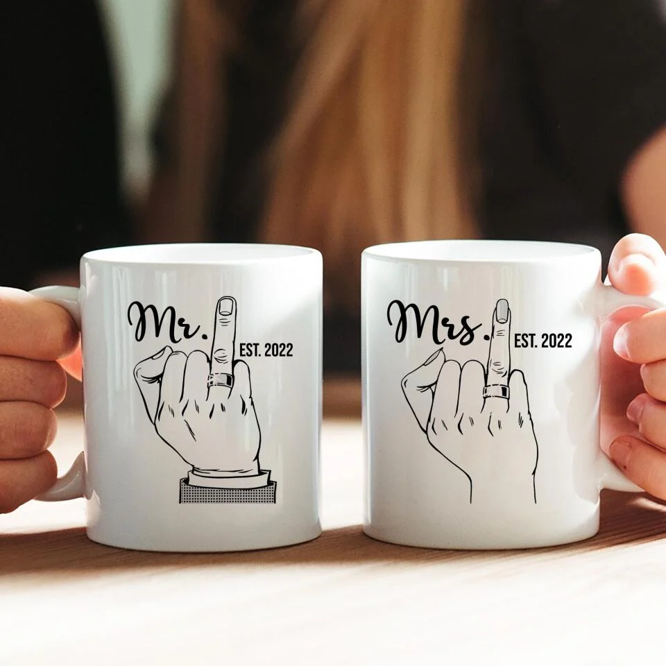 Mr And Mrs Wedding Ring Hand And Finger Custom Mug Wedding Gift - Image 3