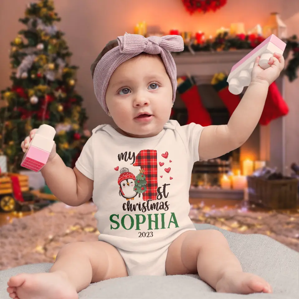 My 1st Christmas 2025 Cute Penguin Custom Babysuit Christmas Gift For Baby