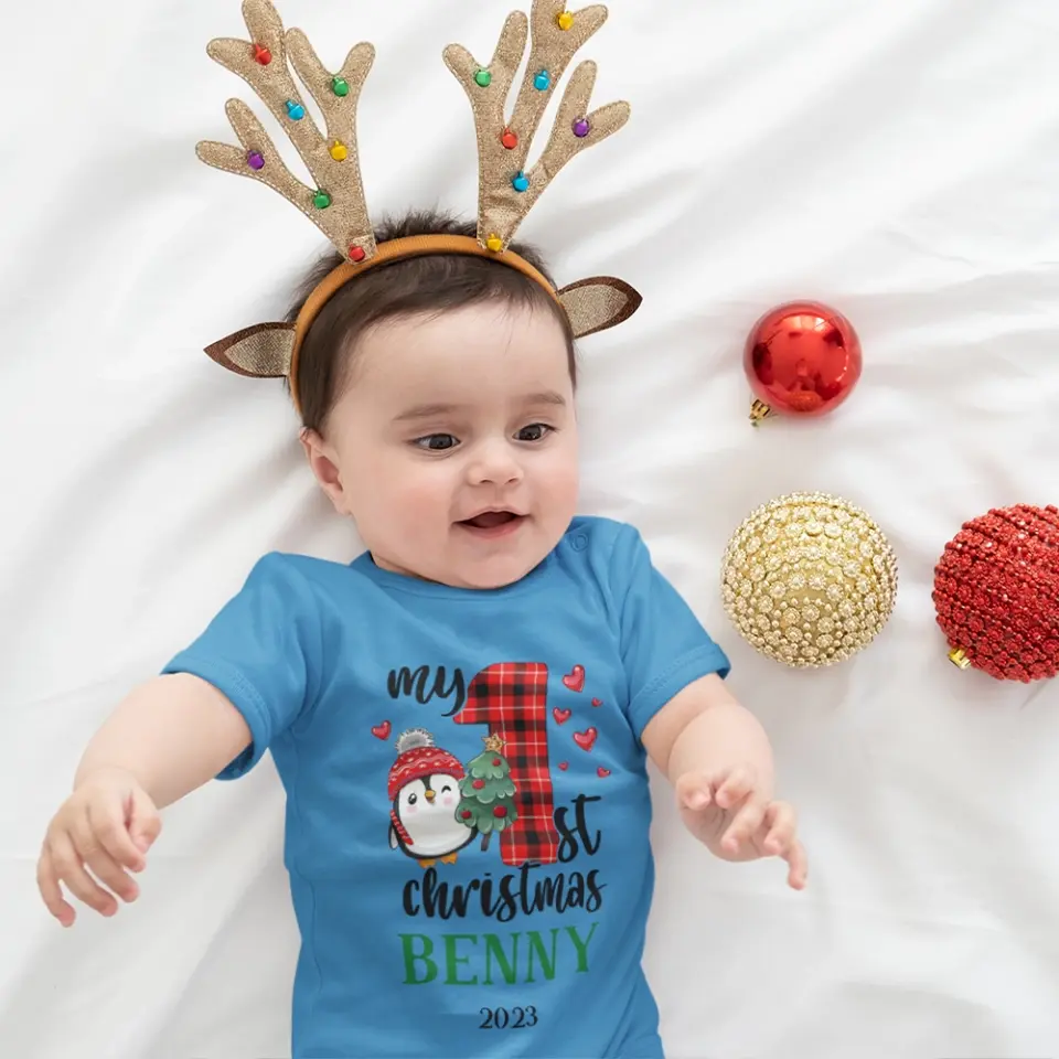 My 1st Christmas 2025 Cute Penguin Custom Babysuit Christmas Gift For Baby - Image 3