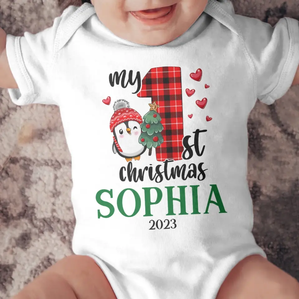 My 1st Christmas 2025 Cute Penguin Custom Babysuit Christmas Gift For Baby - Image 6