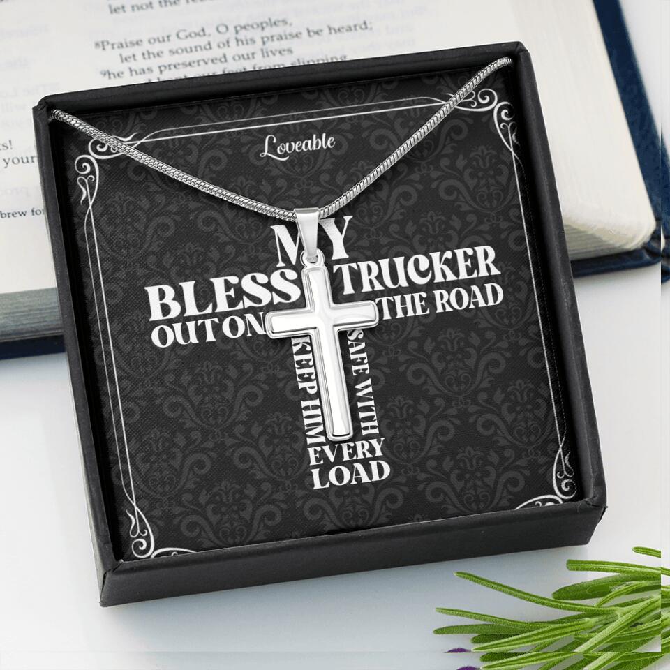 My Bless Trucker Out on the Road Personalized Stainless Cross Necklace - Image 5