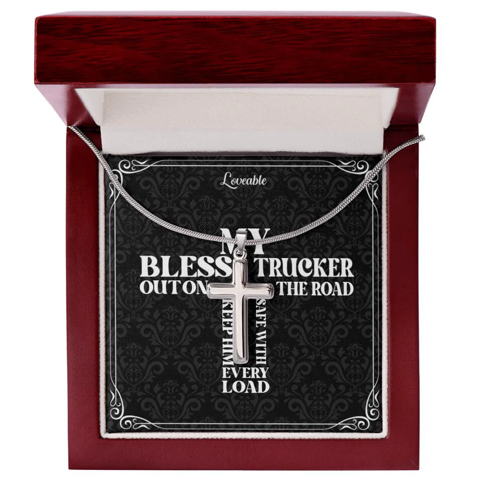 My Bless Trucker Out on the Road Personalized Stainless Cross Necklace - Image 7