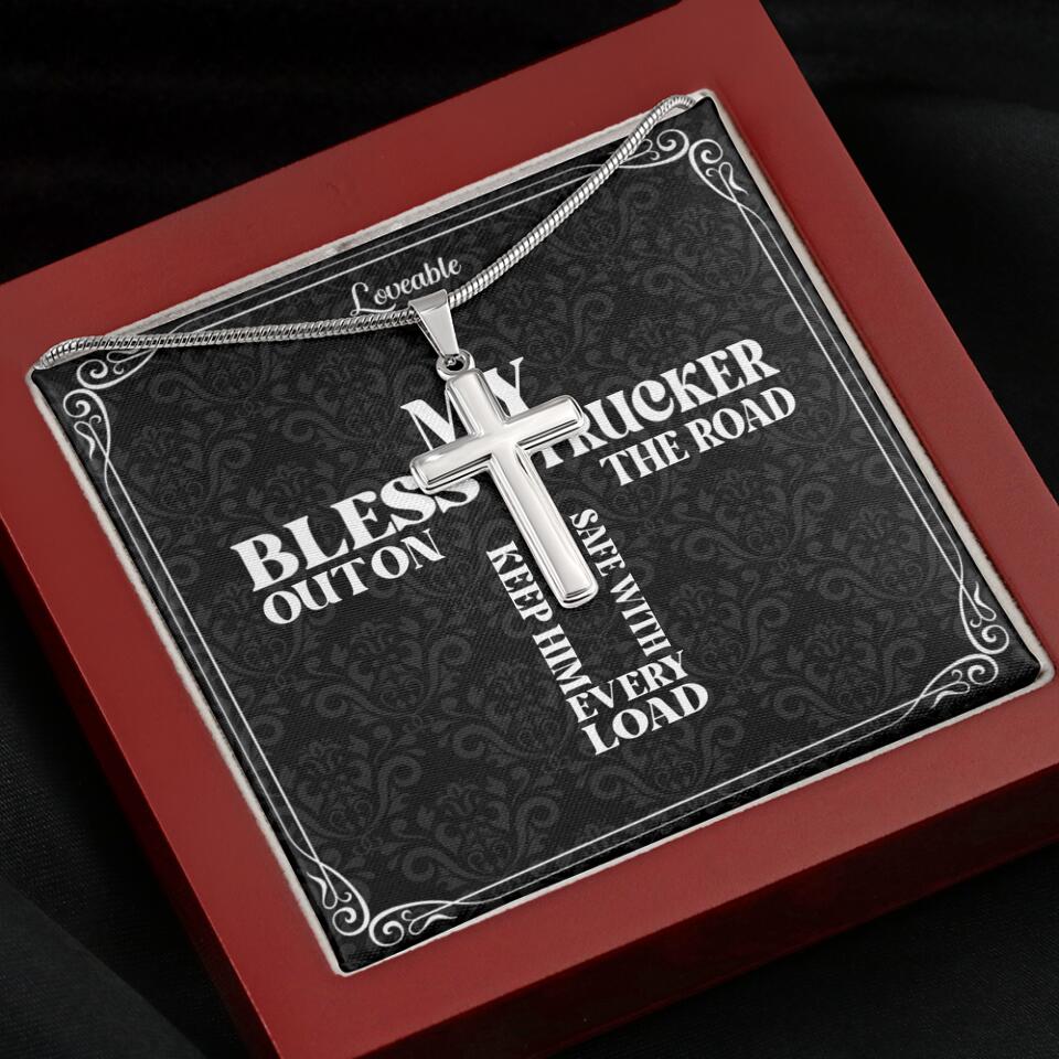 My Bless Trucker Out on the Road Personalized Stainless Cross Necklace - Image 8