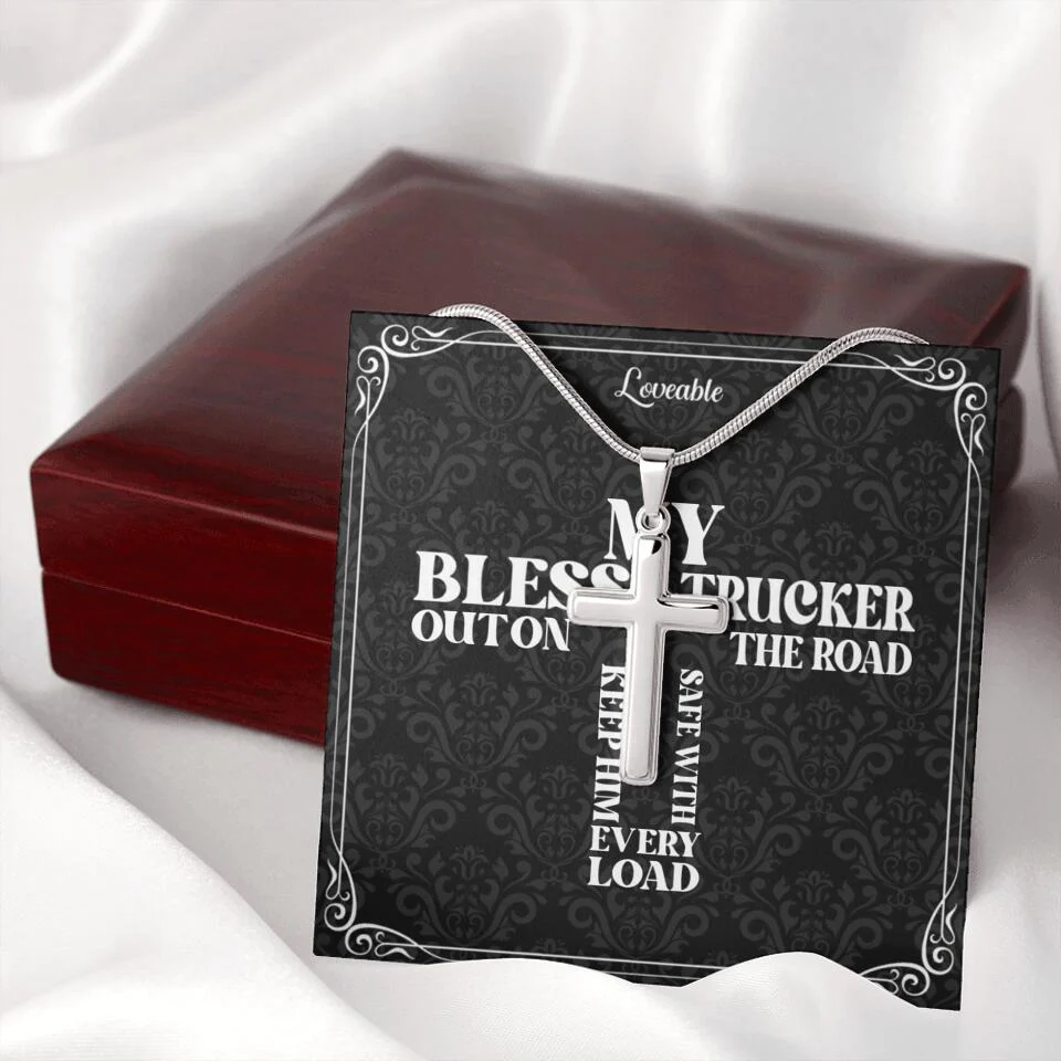 My Bless Trucker Out on the Road Personalized Stainless Cross Necklace - Image 9
