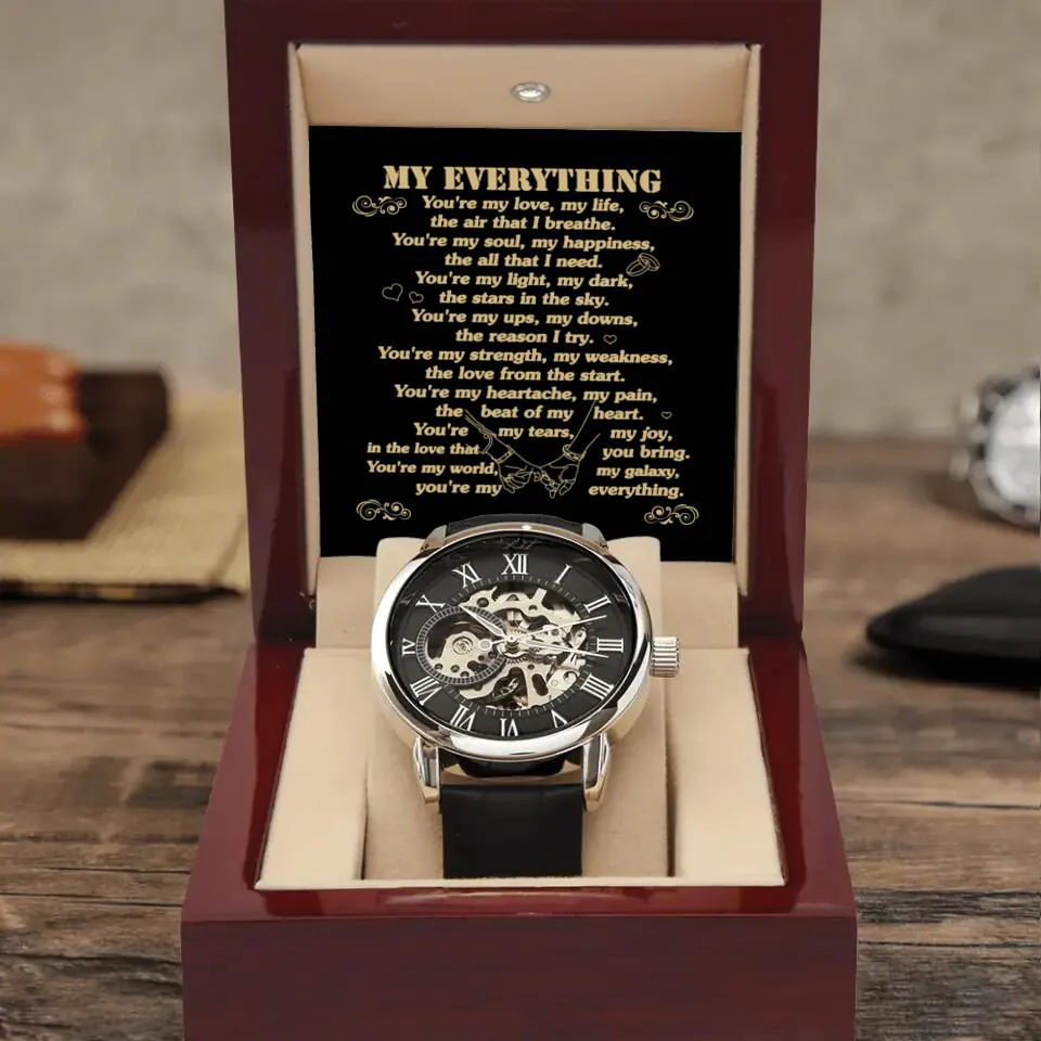 Personalized Valentine Gifts - My Everything You're My Love Love Message For Him Custom Openwork Watch Anniversary Gift - Image 2