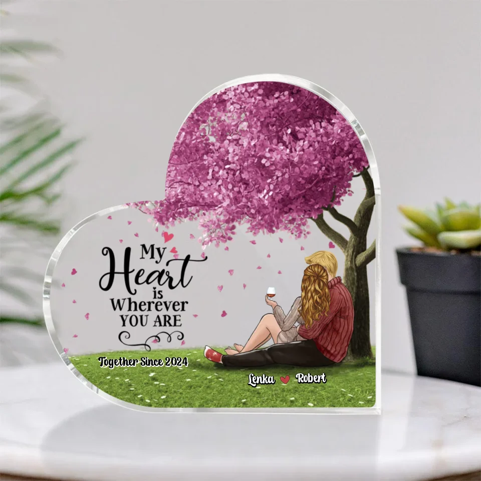 Personalized Valentine Gifts - My Favorite Place is Inside Your Hug - Custom Heart-Shaped Acrylic Plaque - Personalized Tabletop Decor - Anniversary, Valentine Gift for Couples - Image 3