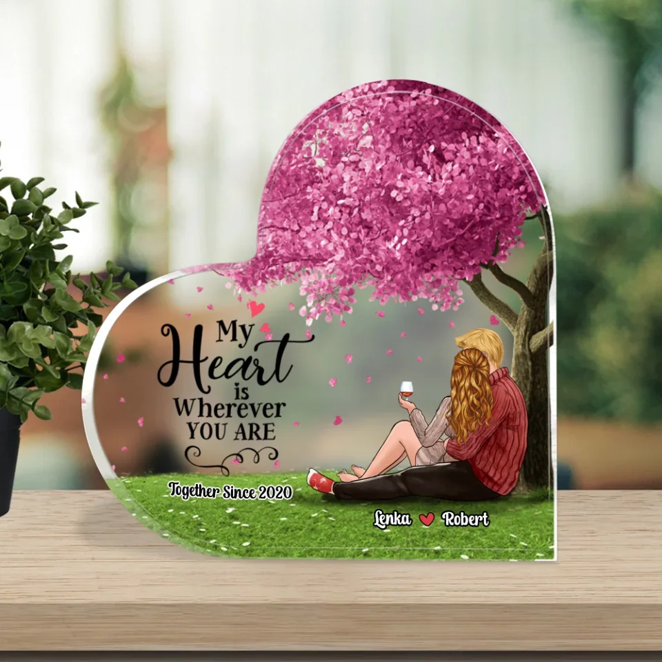 Personalized Valentine Gifts - My Favorite Place is Inside Your Hug - Custom Heart-Shaped Acrylic Plaque - Personalized Tabletop Decor - Anniversary, Valentine Gift for Couples - Image 4