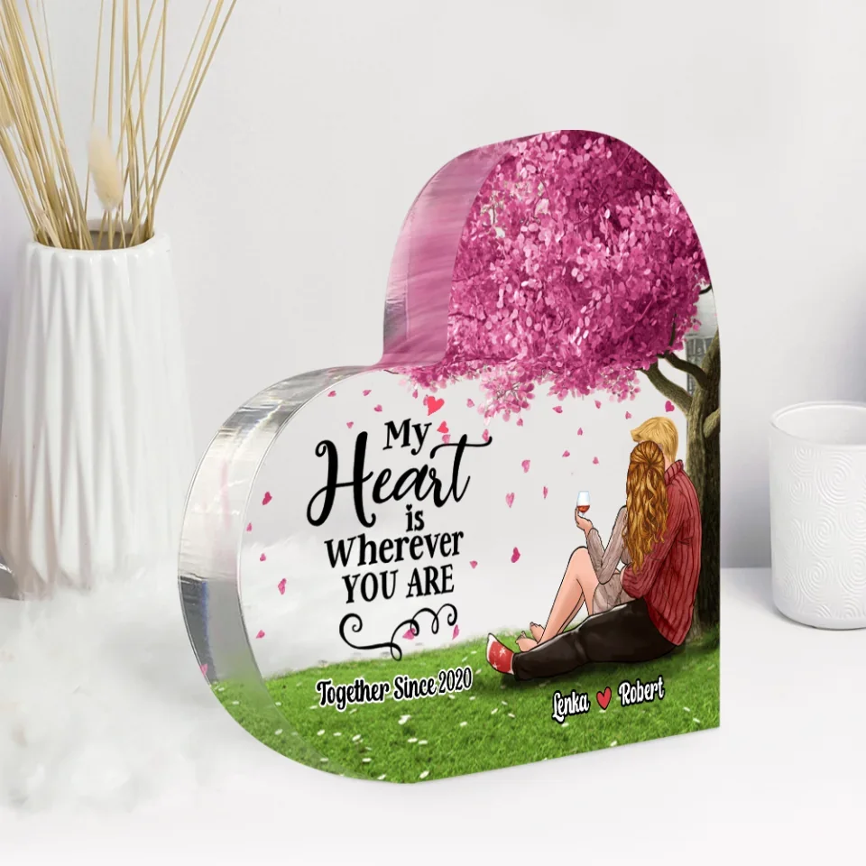 Personalized Valentine Gifts - My Favorite Place is Inside Your Hug - Custom Heart-Shaped Acrylic Plaque - Personalized Tabletop Decor - Anniversary, Valentine Gift for Couples - Image 5