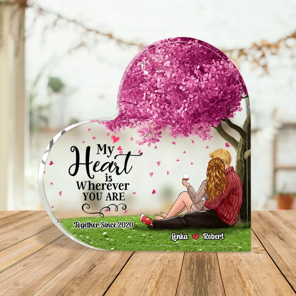 Personalized Valentine Gifts - My Favorite Place is Inside Your Hug - Custom Heart-Shaped Acrylic Plaque - Personalized Tabletop Decor - Anniversary, Valentine Gift for Couples - Image 6