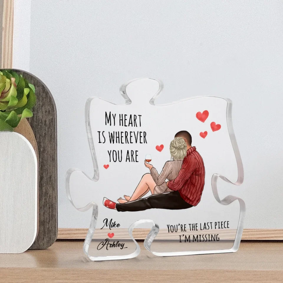 My Heart Is Wherever You Are - Personalized Puzzle Acrylic Plaque - Gift For Couple - Image 10