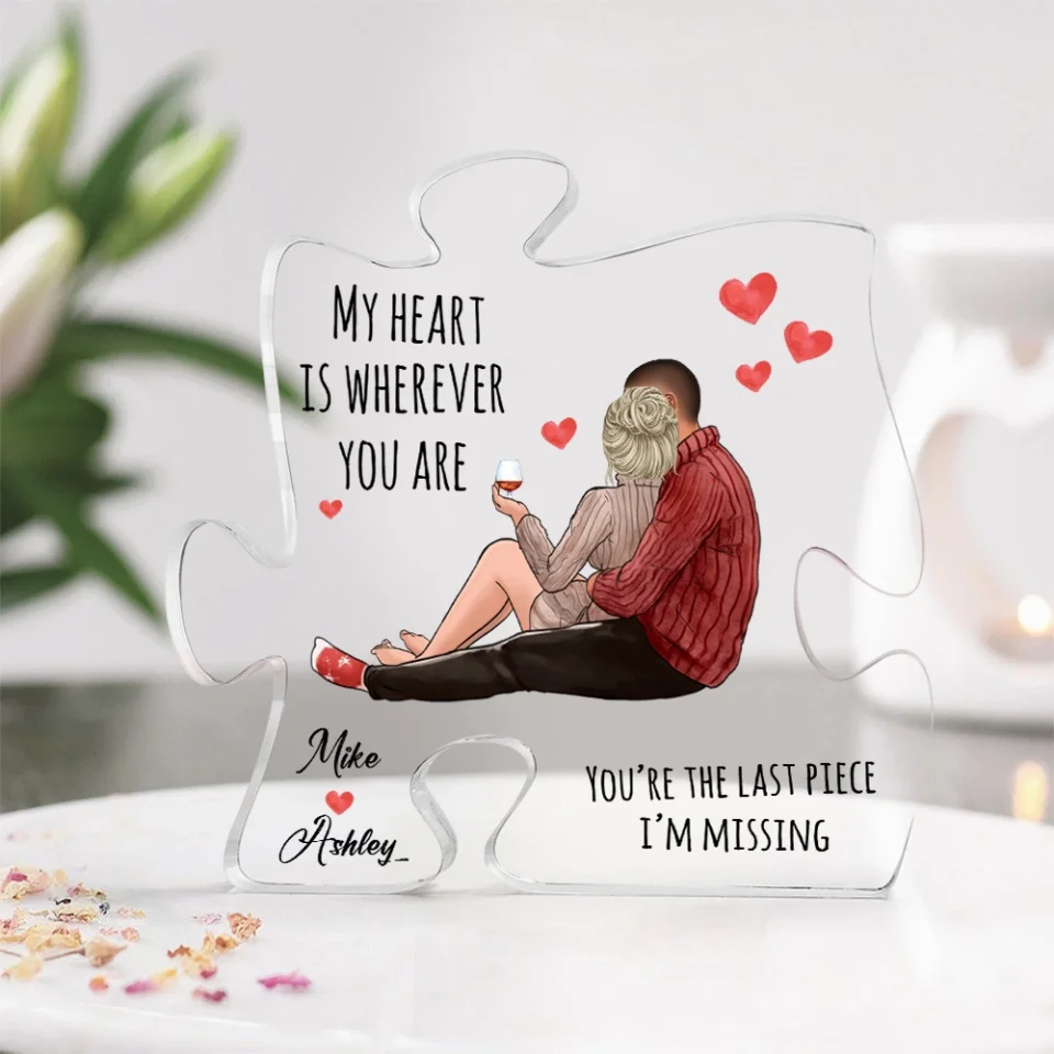 My Heart Is Wherever You Are - Personalized Puzzle Acrylic Plaque - Gift For Couple - Image 7