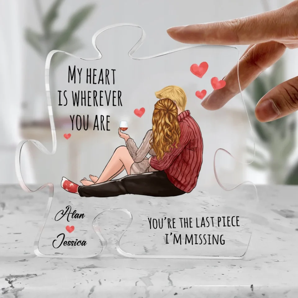My Heart Is Wherever You Are - Personalized Puzzle Acrylic Plaque - Gift For Couple - Image 8