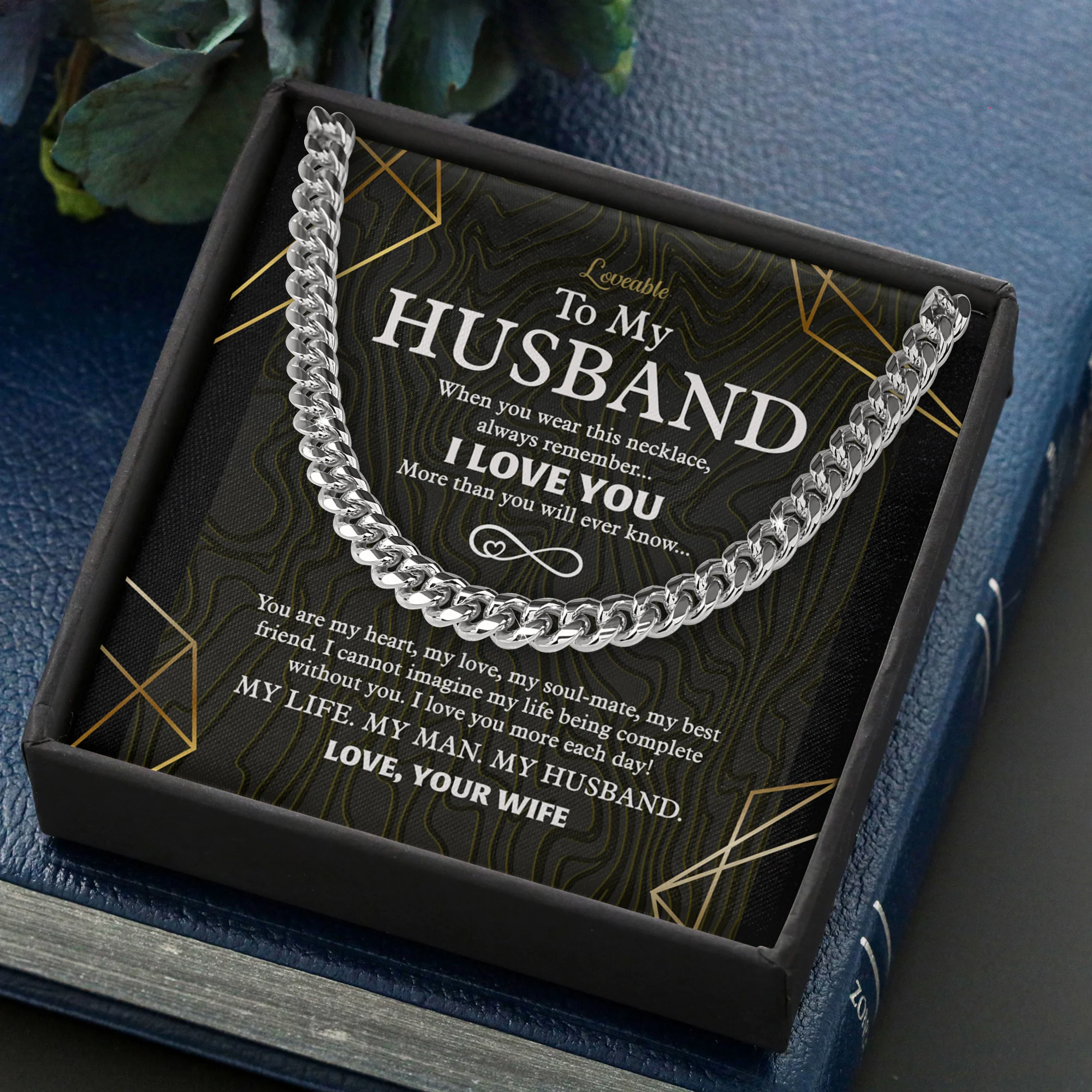 My Life, My Man, My Husband - Personalized Cuban Link Necklace - Image 3