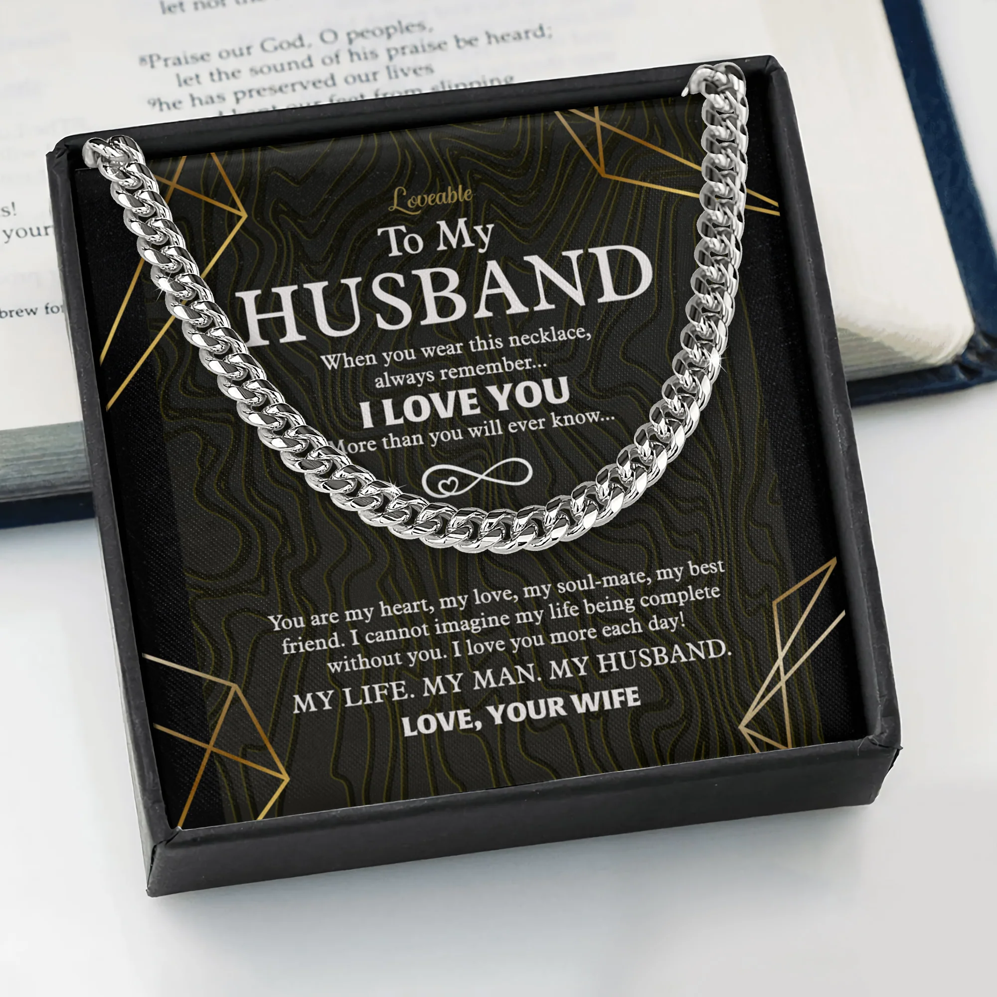 My Life, My Man, My Husband - Personalized Cuban Link Necklace - Image 4