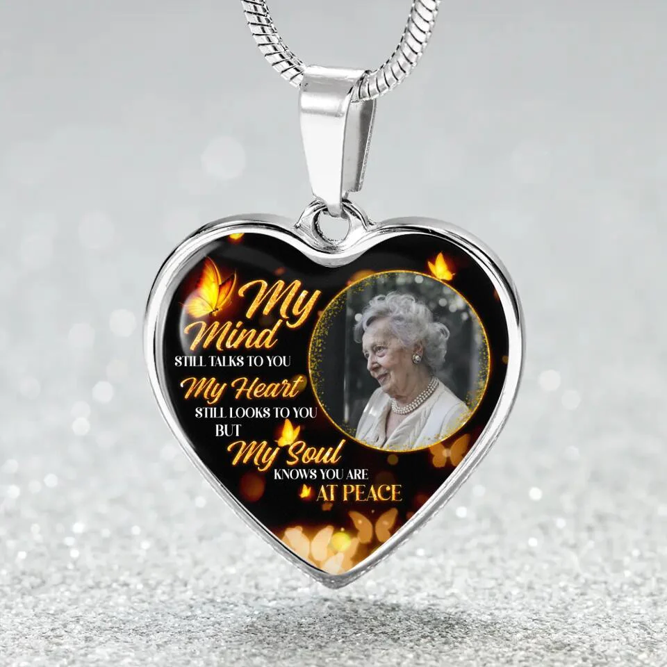 My Soul Knows You Are At Peace, Custom Photo Heart Silver Necklace, Memorial Gifts For Loss Of Familly - Image 2
