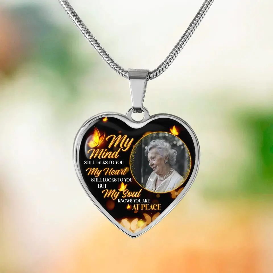 My Soul Knows You Are At Peace, Custom Photo Heart Silver Necklace, Memorial Gifts For Loss Of Familly - Image 3
