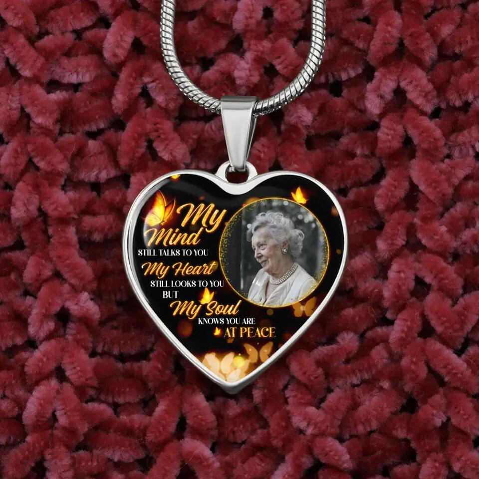 My Soul Knows You Are At Peace, Custom Photo Heart Silver Necklace, Memorial Gifts For Loss Of Familly - Image 4